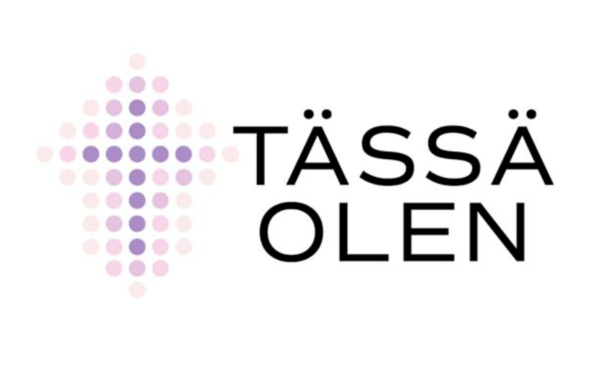 Tässä olen kirjan logo